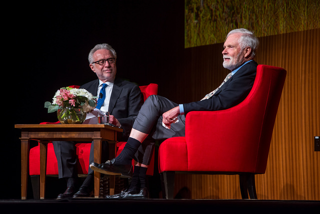Wolf Blitzer interviews Ted Turner at the LBJ Presidential Library